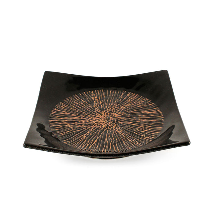 Tenmoku Black Square Plate with Radial Lines 7.1" x 7.1"