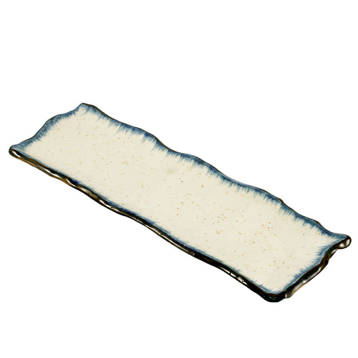 Ivory Rectangular Plate with Navy Trim 13.31" x 4.25"