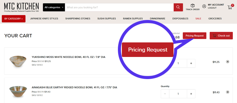 2. Click “Pricing Request”