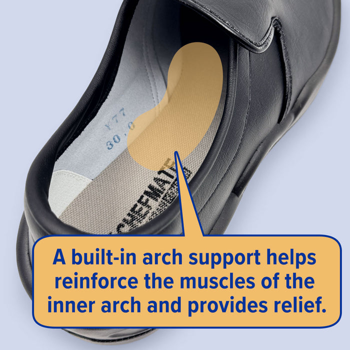 A built in arch support helps reinforce the muscles of the inner arch and provides relief.