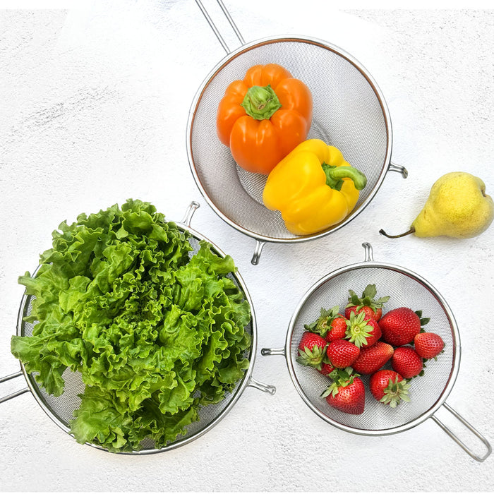Three Snow Heavy Duty Self-Standing Stainless Steel Mesh Strainer