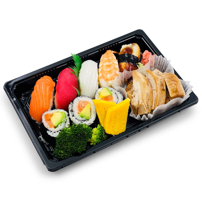 YB-07 PET Black Take Out Sushi Tray 9.1" x 6.1" (400/case)