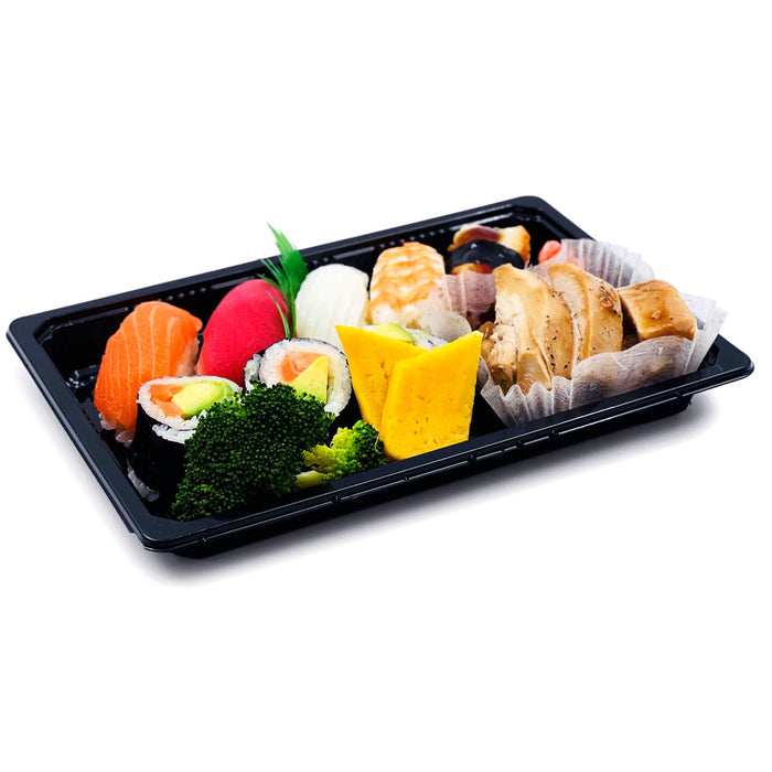 YB-07 PET Black Take Out Sushi Tray 9.1" x 6.1" (400/case)