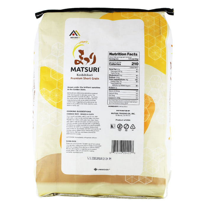 Matsuri Koshihikari Short Grain White Rice 18.14 kg (40 lbs)