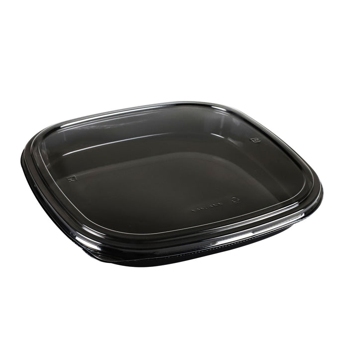 PET 4-NIN Square Black Take Out Platter 12.59" x 12.59" (100/case)