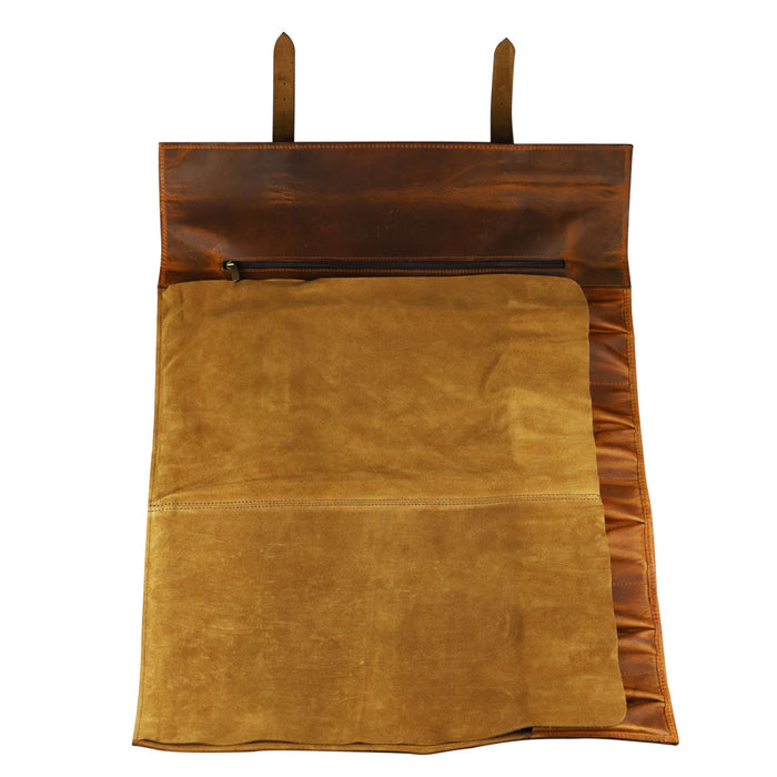 Caramel Leather 10 Slots Knife Roll Bag