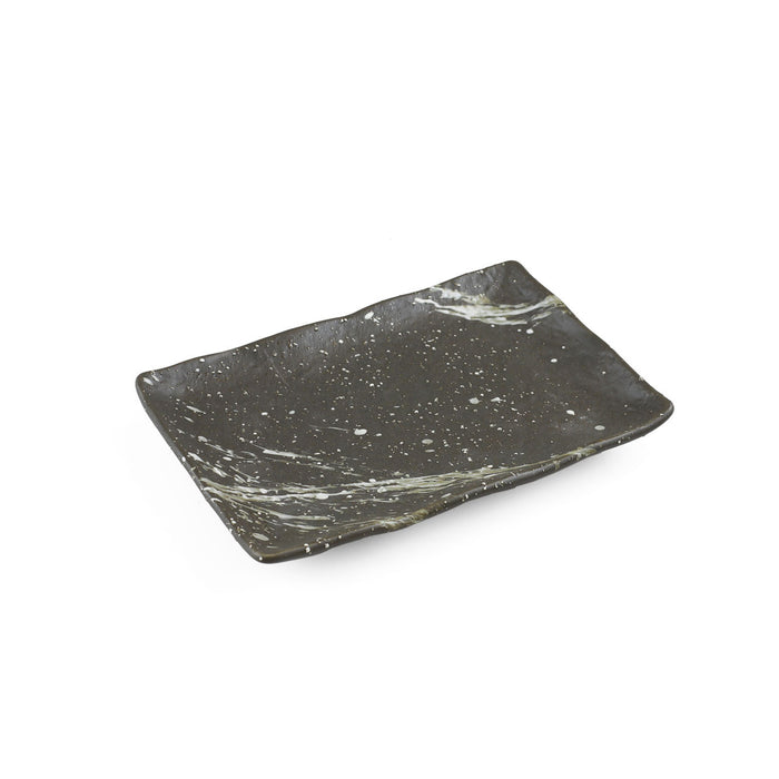 Fubuki Charcoal Gray & White Splashed Matte Rectangular Plate 6.6" x 4.4"