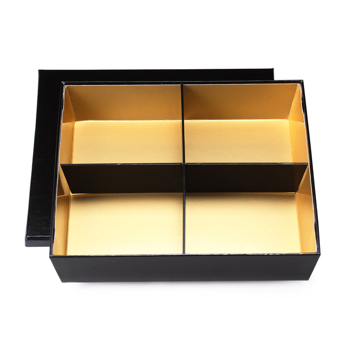 Oribe Paper 4-Compartment Takeout Bento Box Black x Gold 9.1" x 9.1" (60 sets/case)