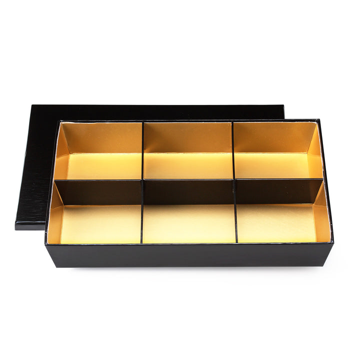 Oribe Paper 6-Compartment Takeout Bento Box Black x Gold 11.6" x 7.75" (40 sets/case)