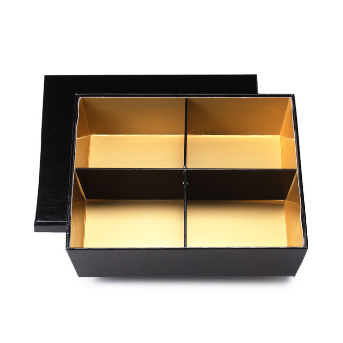 Oribe Paper 4-Compartment Takeout Bento Box Black x Gold 7.75" x 7.75" (60 sets/case)