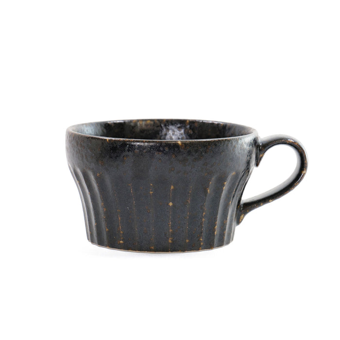 [Clearance] Black Kessho Soup Cup with Handle Shaved Design 11 fl oz / 4.2" dia