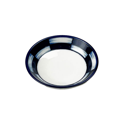 Soy Sauce Dish with Blue Checkered Trim 3.5