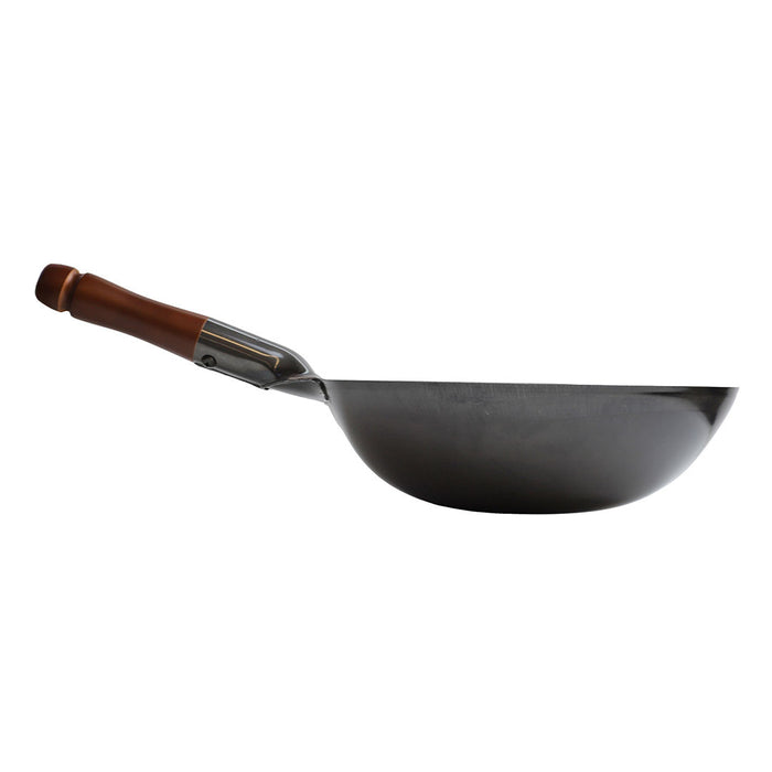 Summit Iron Beijing Round-Bottom Wok Stir Fry Pan 11.8" dia with Wooden Handle