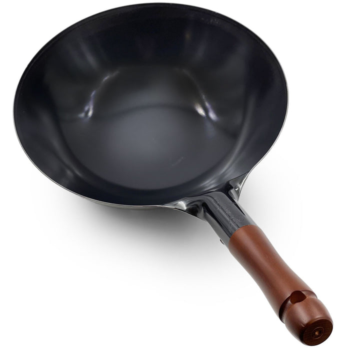 Summit Iron Beijing Round-Bottom Wok Stir Fry Pan 11.8" dia with Wooden Handle