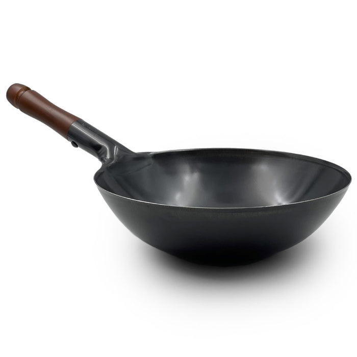 Summit Iron Beijing Round-Bottom Wok Stir Fry Pan 11.8" dia with Wooden Handle