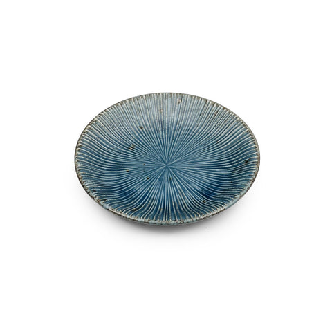Rusty Blue Sendan Line Textured Round Plate Kozara 4.9