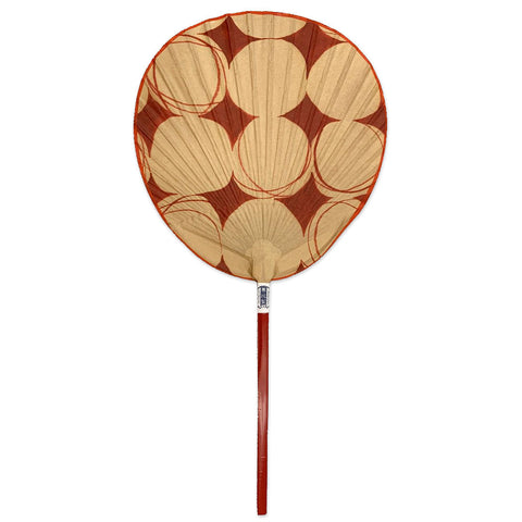 Patterned Shibu Uchiwa Aka Fan with Wooden Handle 7.7