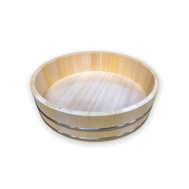 Cypress Sushi Oke Hangiri Mixing Bowl with Sanitary Stainless Hoop 15.4" dia