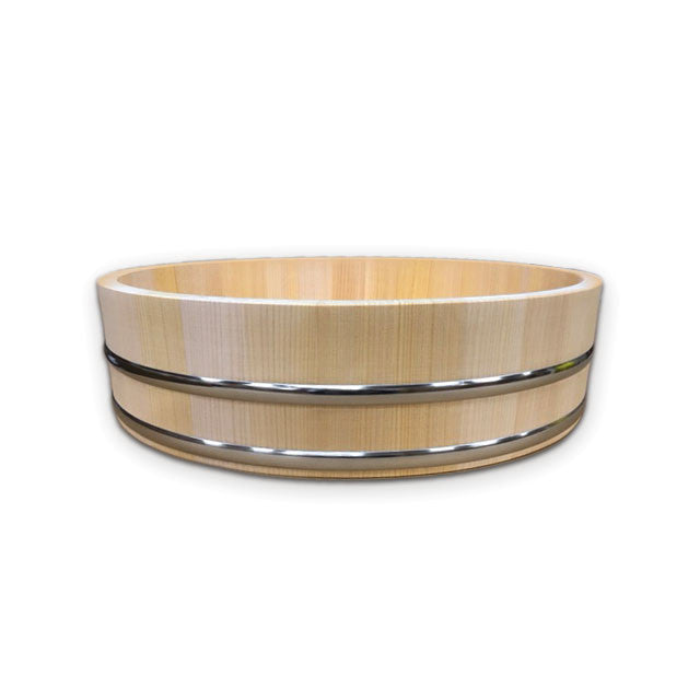 Cypress Sushi Oke Hangiri Mixing Bowl with Sanitary Stainless Hoop 15.4" dia