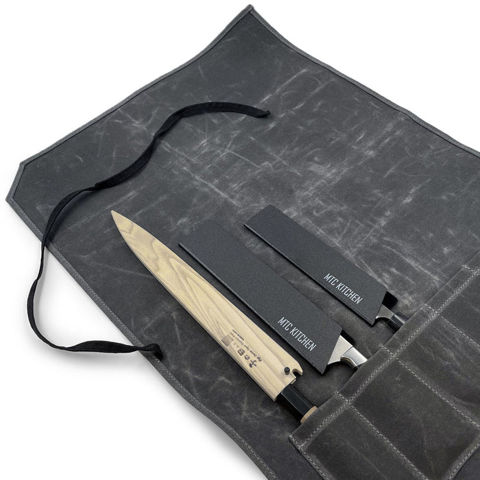 Vintage Gray Waxed Canvas 6 Slots Knife Roll Bag