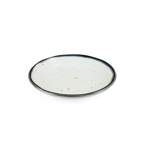 Shirokinyo Ivory Speckled Side Plate Kozara with Indigo Rim 5.63