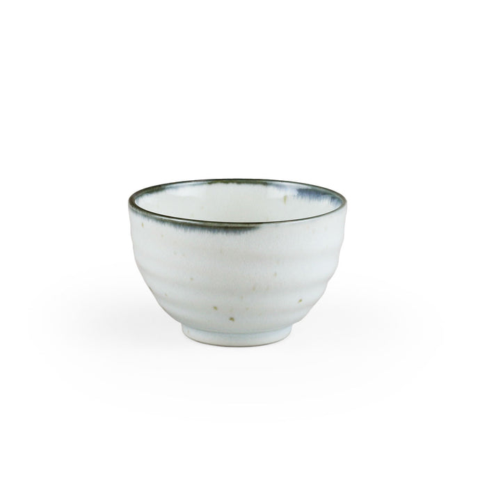 Shirokinyo Ivory Speckled Small Bowl with Indigo Rim 11 fl oz / 4.25" dia