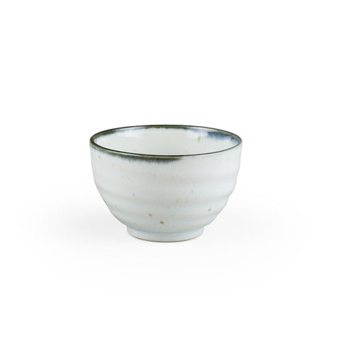 Shirokinyo Ivory Speckled Small Bowl with Indigo Rim 11 fl oz / 4.25
