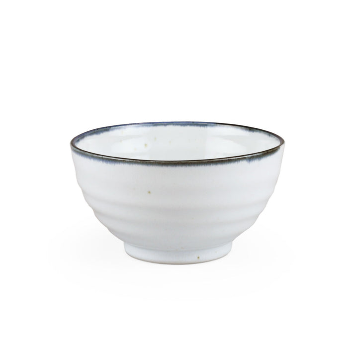 [Clearance] Shirokinyo Ivory Speckled Noodle Bowl with Indigo Rim 29 fl oz / 6.06" dia