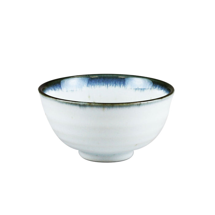 Shirokinyo Ivory Speckled Rice Bowl with Indigo Rim 13.5 fl oz / 4.96" dia