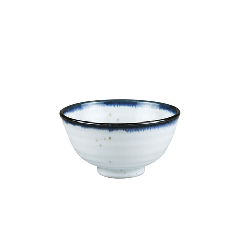 Shirokinyo Ivory Speckled Rice Bowl Chawan with Indigo Rim 9.5 fl oz / 4.45