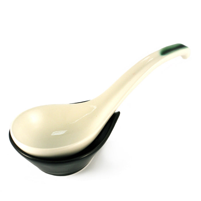 Ceramic Extra Large Renge Ramen Spoon 2.8" width with Holder
