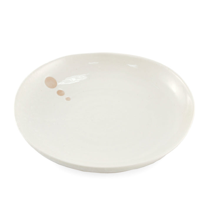 Large Round Plate White Glazed with Dots Motif 8.94" dia
