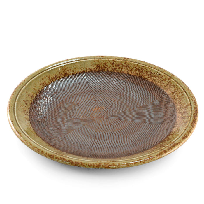 Large Round Plate Haifuki Brown Ceramic 10.47" dia