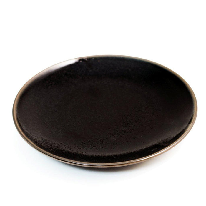 Kozara Glossy Black Plate with Brown Trim 6.57" dia