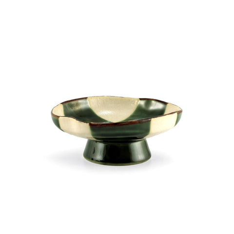 Oribe Green & Ivory Checkered Kobachi Dish with Stand 4.72