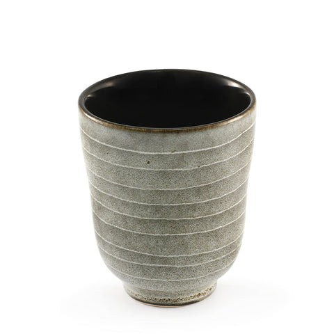 Striped Yunomi Teacup with Black Interior 8 fl oz / 3.03