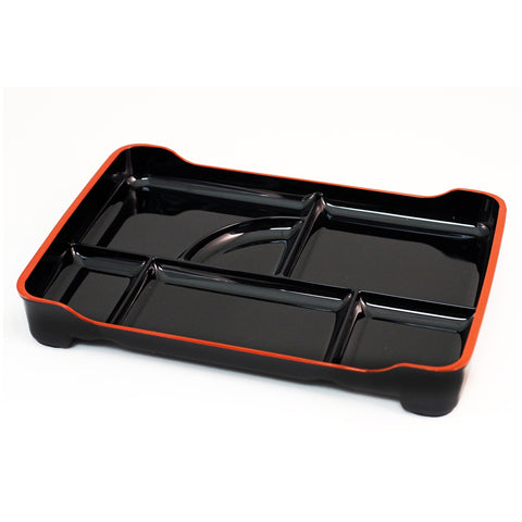 Black Combination Bento Platter with Red Trim 14.1