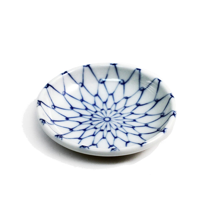 Blue Woven Flower Soy Sauce Dish 3.75" dia