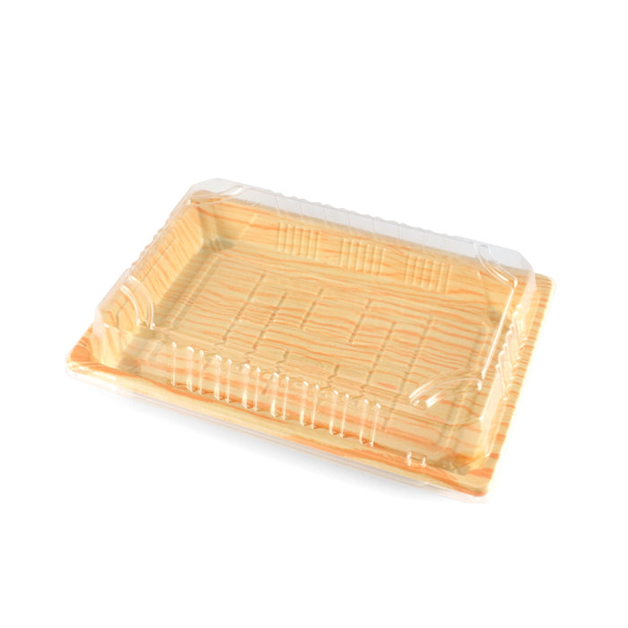 TZ-008 Light Wood Pattern Take Out Sushi Tray 6.5" x 4.5" (1500/case) - No Lids