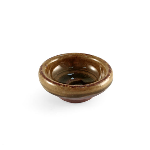 Brown Soy Sauce Dish with Oribe Green Swirl 2.7