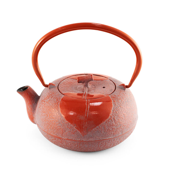 Leaf Motif Red Nanbu Cast Iron Teapot 23 fl oz