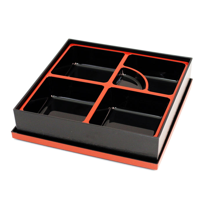 Black Square Shokado Bento Box with Red Trim 9.96" x 9.96"