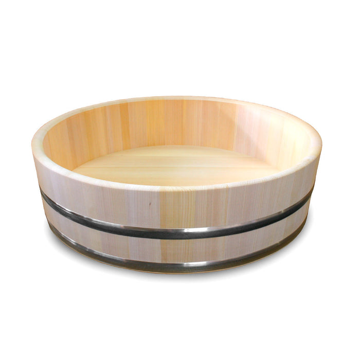 Cypress Sushi Oke Hangiri Mixing Bowl with Sanitary Stainless Hoop 23.5" dia