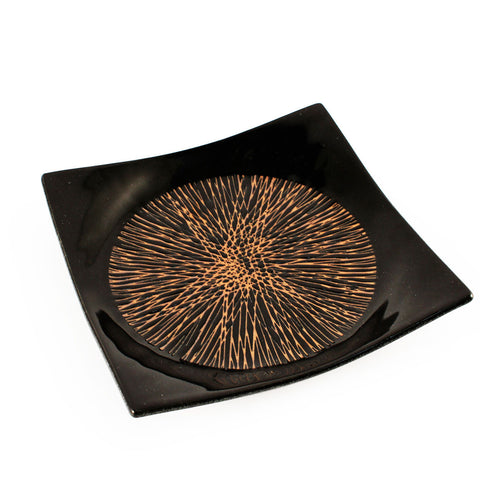Tenmoku Black Square Plate with Radial Lines 7.1