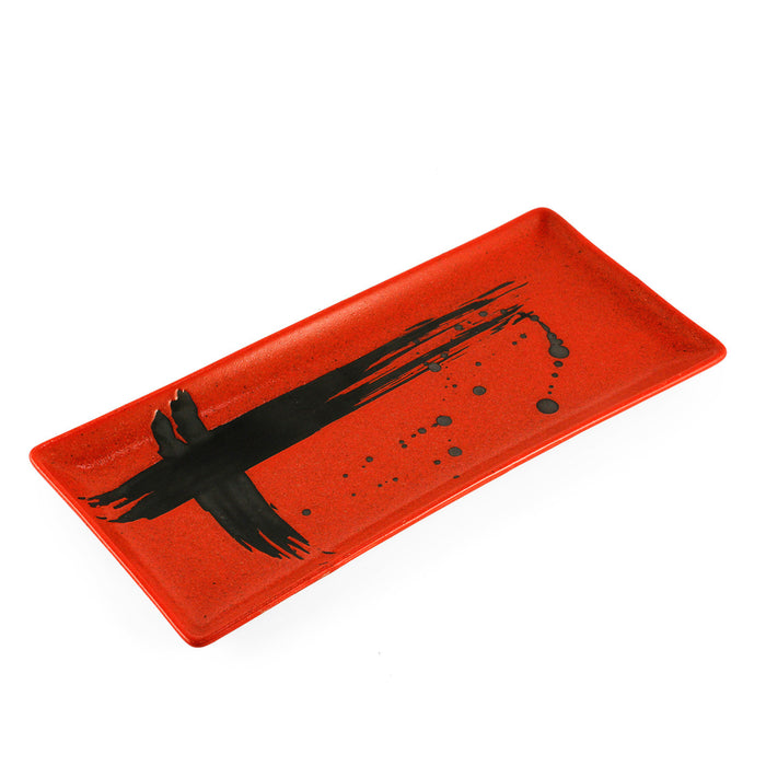 Red Rectangular Plate with Brushstroke 10.83" x 5.12"