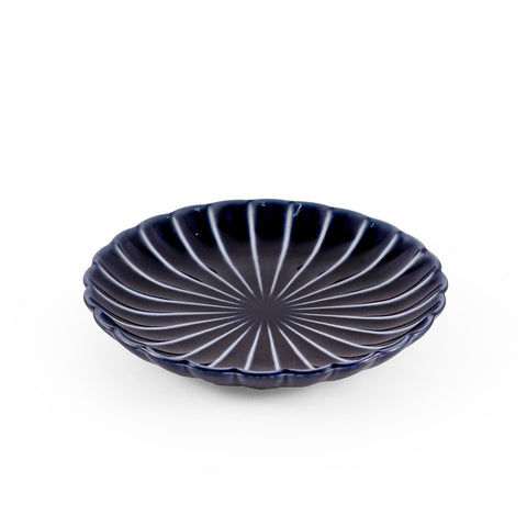 Giyaman Daisy Glossy Blue Round  Plate Kozara 5.75