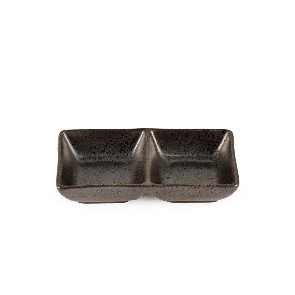 2 Compartment Metallic Gray Black Speckled Sauce Dish 5.5