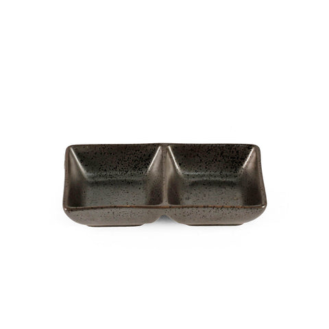 2 Compartment Metallic Gray Black Speckled Sauce Dish 5.5