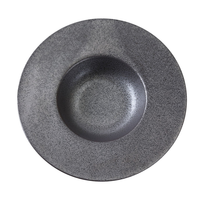 Metallic Grey Black Speckled Porcelain Wide Rimmed Bowl 10 fl oz / 5"-9.25" dia