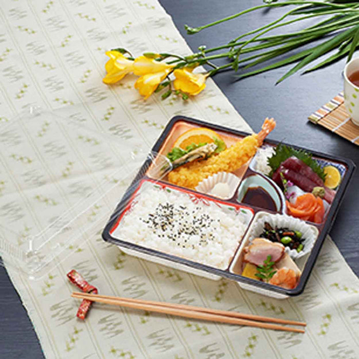 Colorful Printed PP 4-Compartment Takeout Bento Box 9.5" x 9.5" (50/pack) - No lids